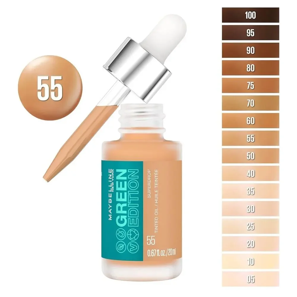 MAYBELLINE Green Edition #55 Super Drop Tinted Oil Makeup Foundation Bundle of 5